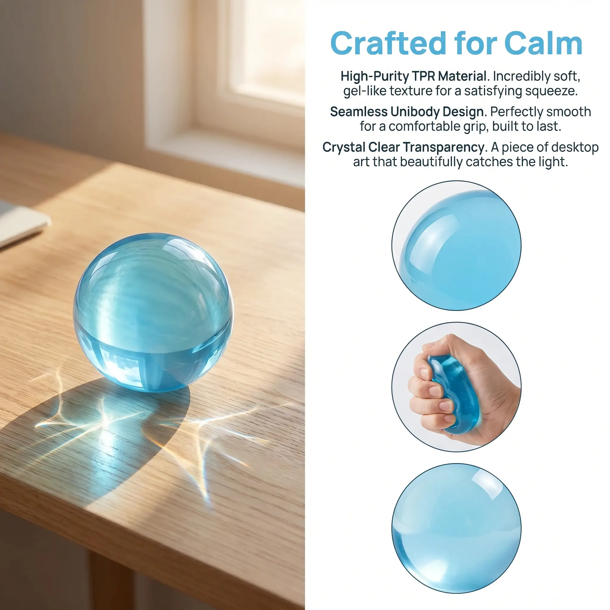 6cm Non-Rebound Coconut Oil Squishy Stress Ball, Super Soft Reusable Squeeze Fidget Toy, Premium Look Desk Ornament, Anxiety Relief Sensory Toy for ADHD