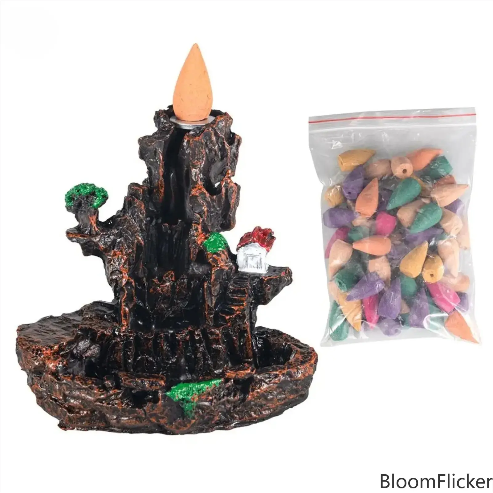 Resin Mountain Waterfall Backflow Incense Burner, Elegant Fragrance Cone Holder, Zen Aromatherapy Air Freshener Ornament, Calming Indoor Home Table Decor For Meditation, Bedroom Relaxation & Daily Ritual Use