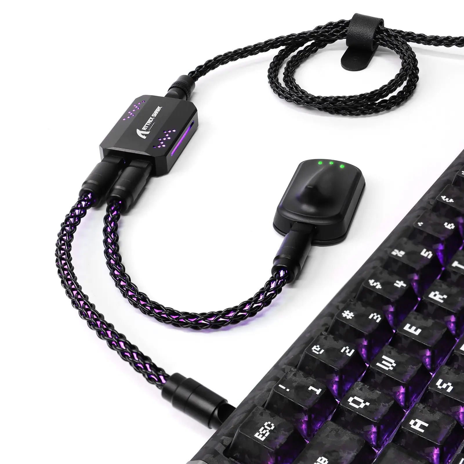 Attack Shark C07pro 8khz 2-In-1 Type-C Gaming Keyboard Cable, Braided Data Cable with Aircraft Plug, RGB Lighting Effect, Gaming Peripherals