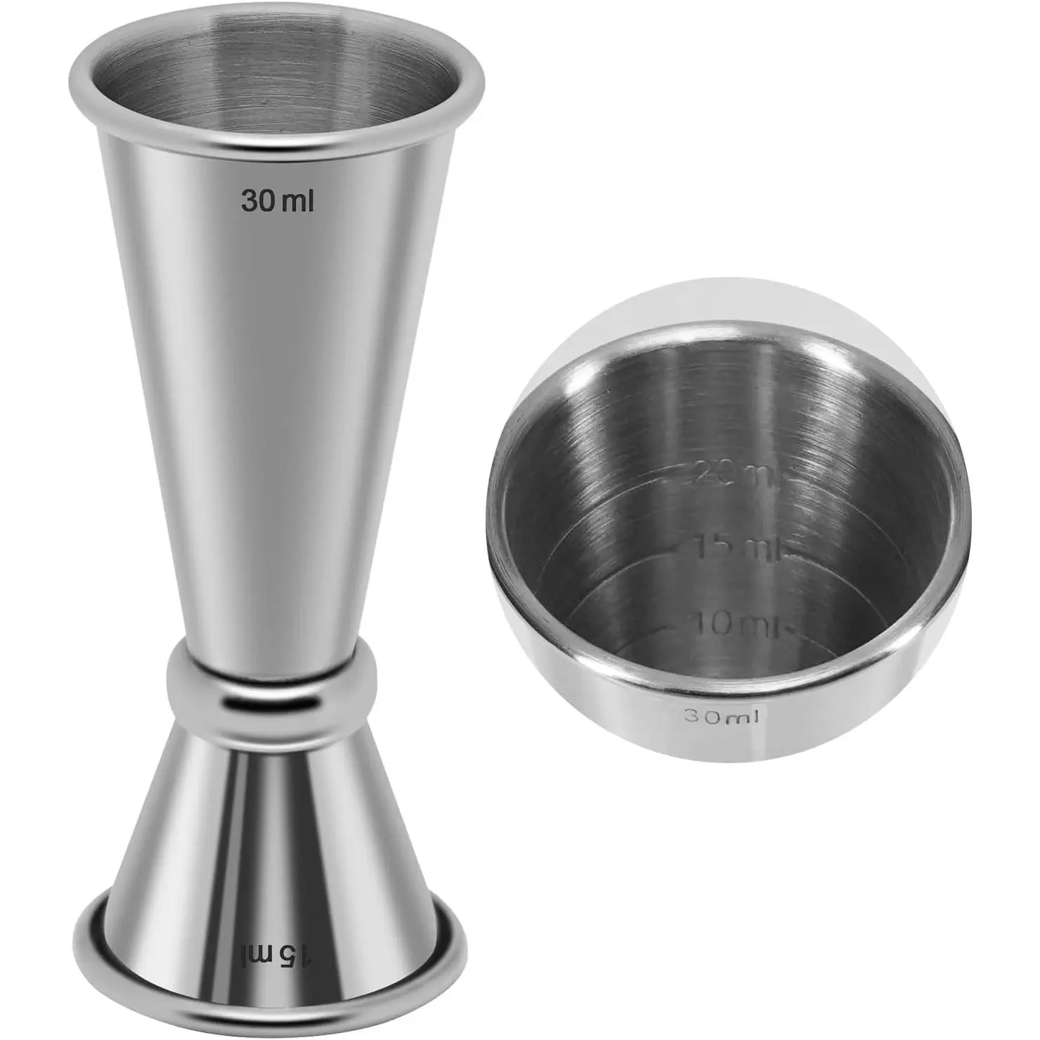 Professional Japanese Bartender Tool - 304 Stainless Steel Solid Metal Cocktail Jigger, 15-30ml (0.5oz-1oz) Heavy-Duty Cocktail Prep Measuring Tool with Inside Dimensions