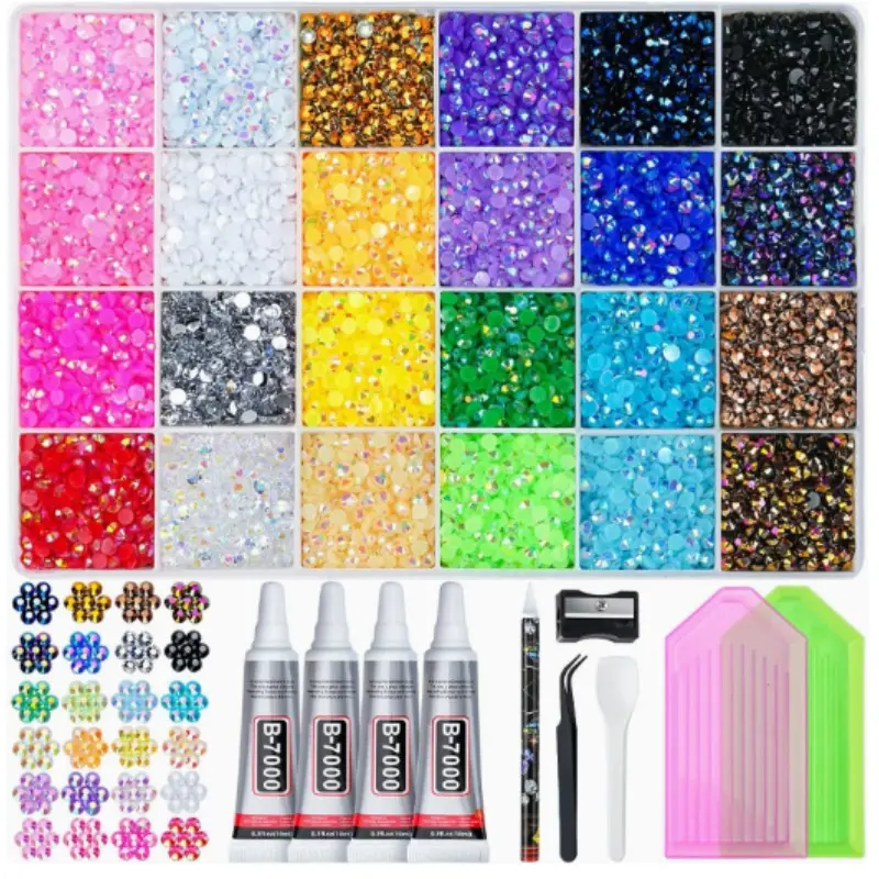 DIY Diamond Bedazzling Kit with 3mm Mixed Resin Rhinestones & B7000 Glue, Perfect for DIY Crafts, Clothing, Nail Art Supplies