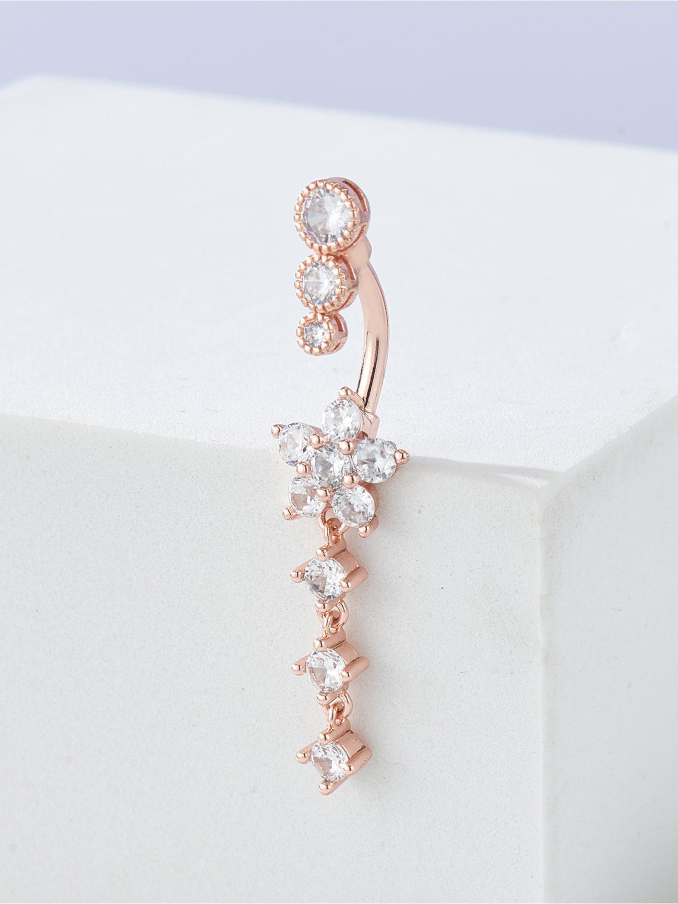 Flower Design Belly Ring, Elegant Rhinestone Decor Belly Piercing Jewelry for Women, Chic Body Jewelry, Fashion Accessories for Party, Daily Clothing Decor