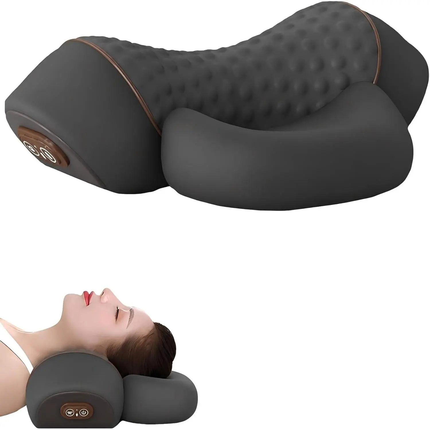 Heated Neck Massage Pillow Wholesale Cervical Pillow for Neck Discomfort Relief Ergonomic Heating Pillow for Home Office Travel (Black)