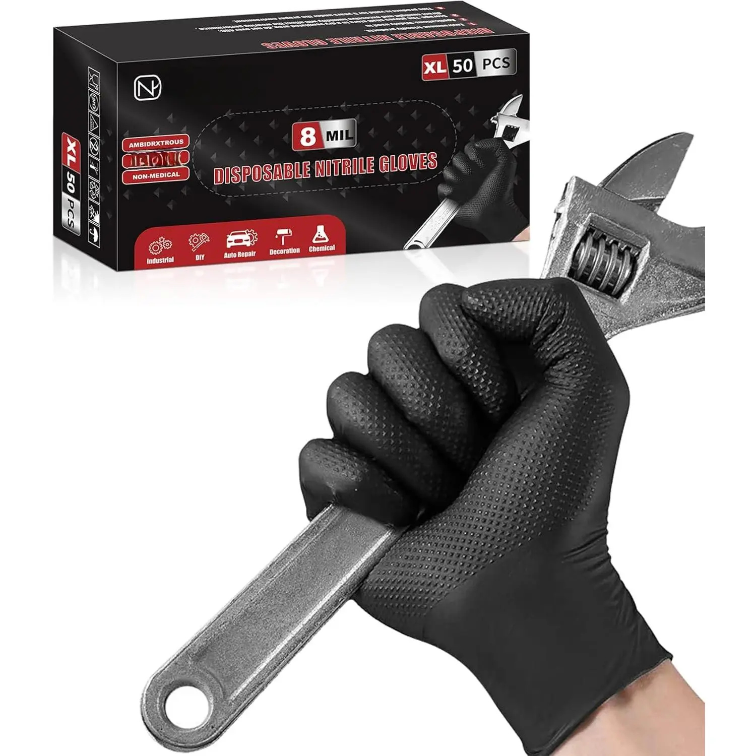 8 Mil Heavy Duty Disposable  Gloves with  Texture Grip Rubber Gloves Latex &  Free