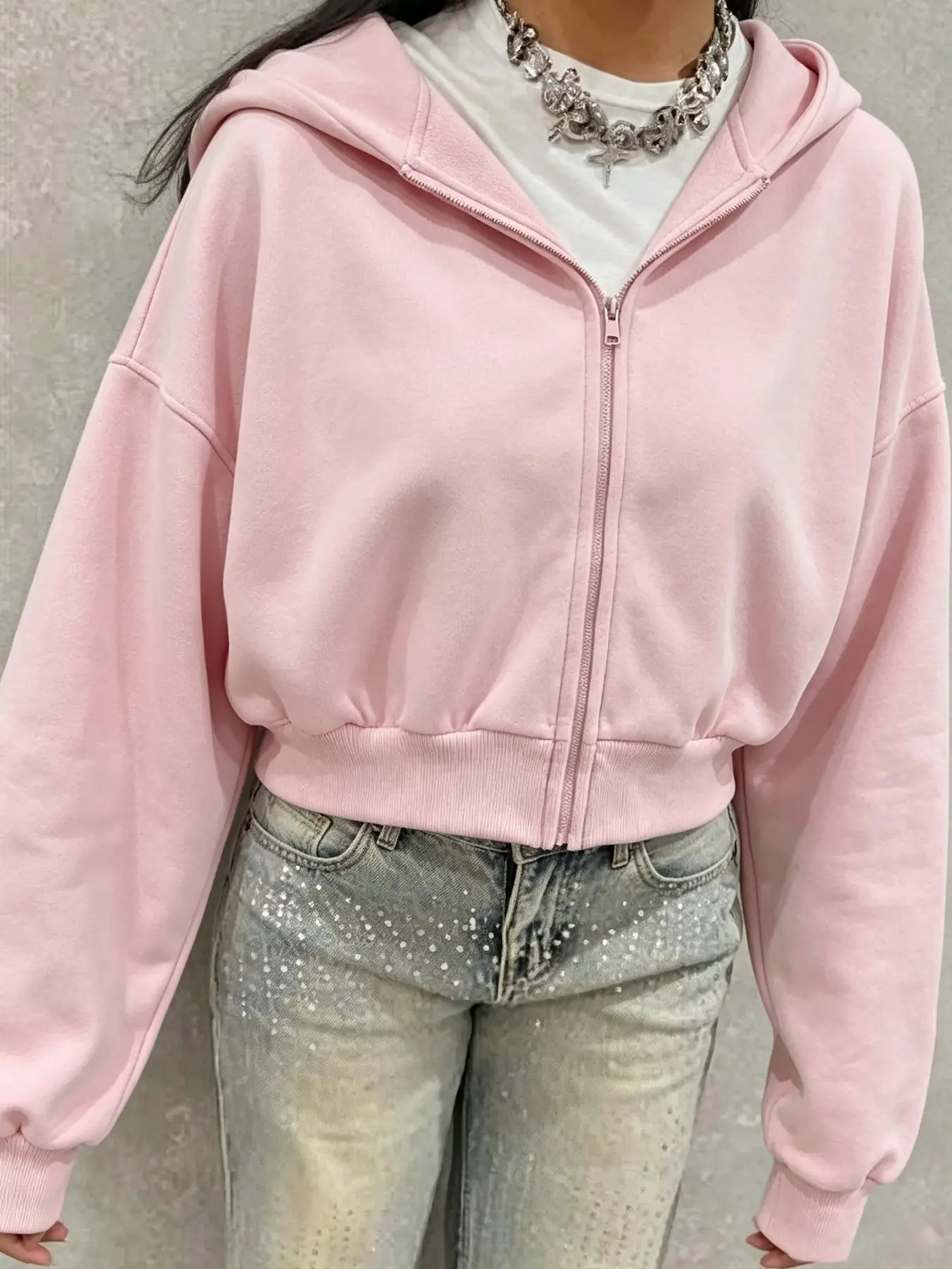 Solid, Hooded Zipper Sweatshirt, Loose-Fit Medium-Length, Casual Street Style, Warm and Comfortable, Fall & Winter Essential