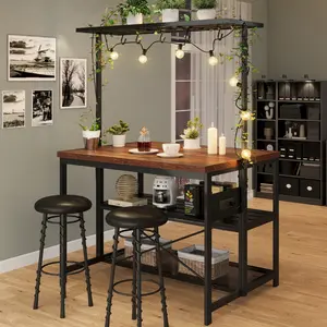 48/42" Kitchen Island with Storage - 3-Tier Bakers Rack Microwave Stand, Industrial Coffee Bar Table with Built-in 4-Outlet Power Hub, 5 Hanging s-Hooks & Open Tiered Shelves for Dining