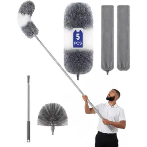 Extra-Long Dusters Kits with Extension Pole, 5 in 1 Cleaning Tools with Extendable Long Handle, Cobweb Duster, Microfiber Dusting Clothes for Gap, High Ceilings and Fans, Blinds,  and Furniture