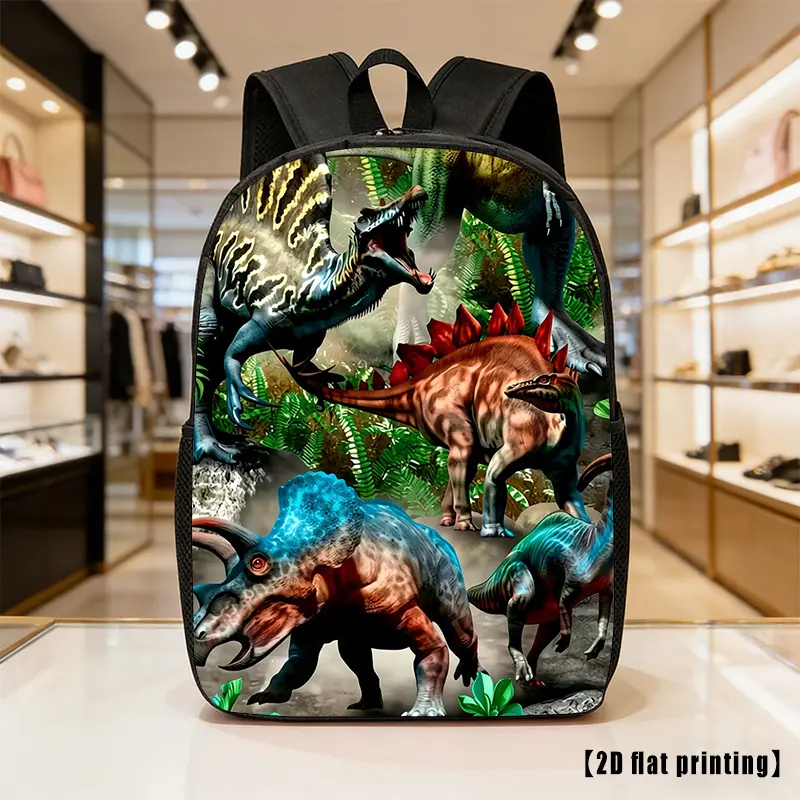 Retro Synthetic Jurassic Theme Backpack - Lightweight, High-Capacity, Adjustable Straps, Side Pockets, Suitable for School Use, Daily Casual Activities