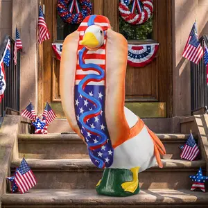 4th of July Porch Goose, 23 Inch Patriotic Costume, Hot Dog & American Flag Design, Outdoor Garden Decor, Goose Not Included