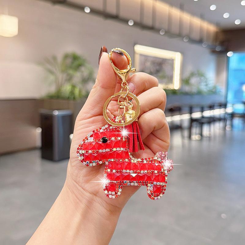 Bling Bling Pony Keychain with Tassel, Creative Rhinestone Horse Car Key Ring, Fashion Cute Cartoon Bag Charm Accessory