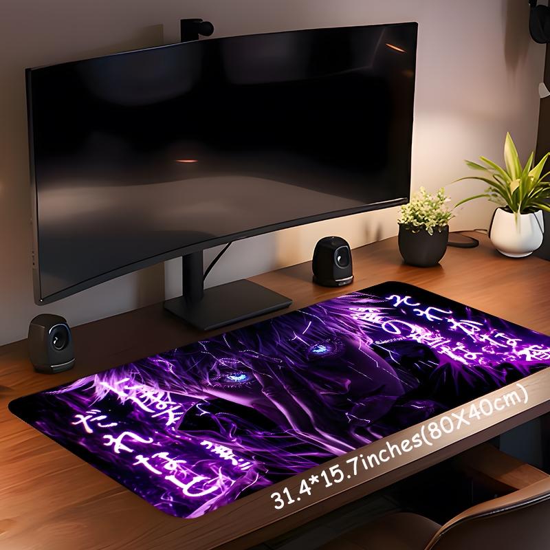 Neon Purple Cool Anime Large Game Mouse Pad, Aesthetic Desktop Decoration Protective Pad, Non-slip Lock Edge Work Pad, Multi-size Mouse Pad, Gaming Mousepad, Desktop Accessory