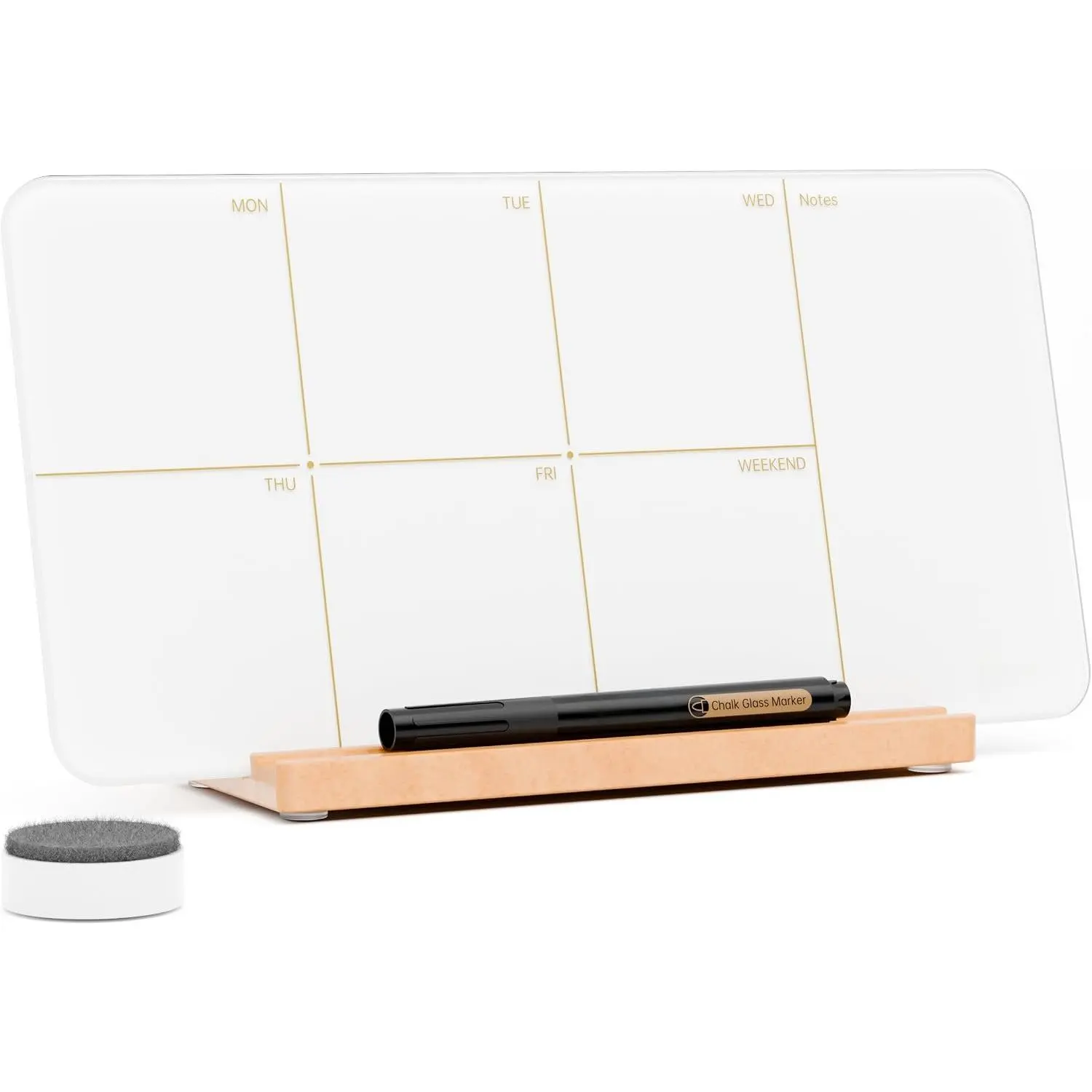 Desktop Glass Weekly Planner Whiteboard with Detachable  Stand,Small Portable Dry Erase Calendar  White Board 12x6" for Office, , Schools, Marker&Eraser Included,