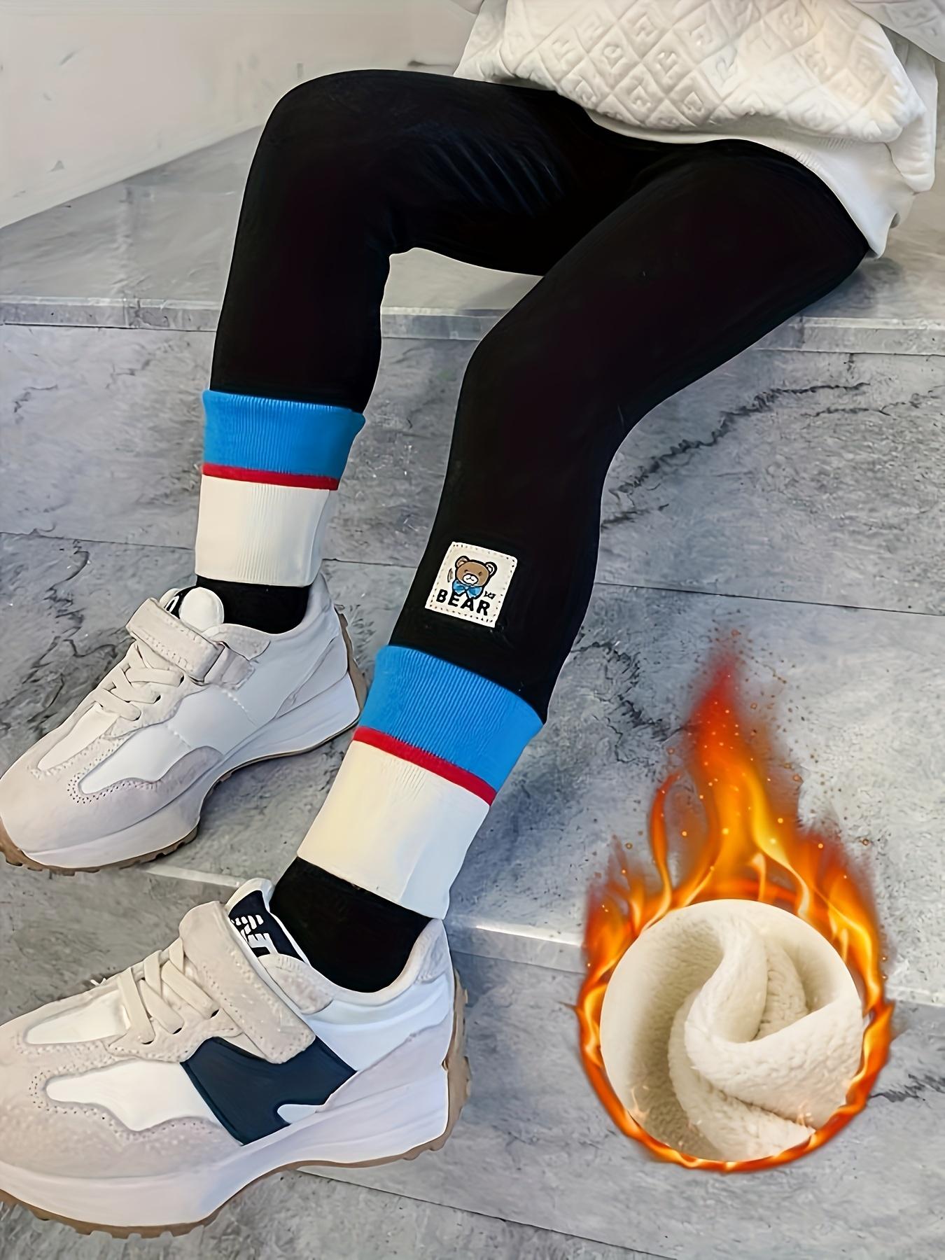 ' Animal Print Bootcut Leggings - Cozy Fleece-Lined Polyester Blend, Medium Stretch, Elegant Skinny Fit, Cropped Length, Winter Knit Fabric for Ages 12 and Under, Thick