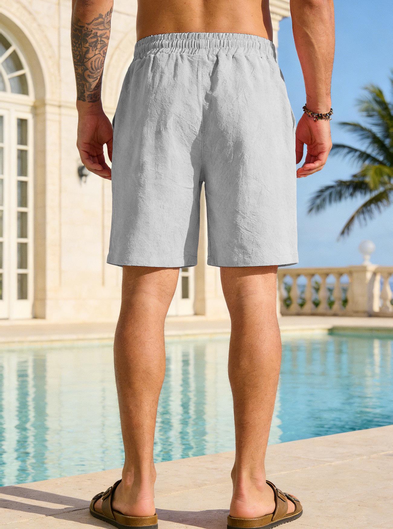 YehGoods 2026 Men's Summer Cotton Linen Blend Short Pants Casual Loose Fit Breathable Lightweight Beach Shorts Comfortable Everyday Wear Trendy US Style Menswear Tropical