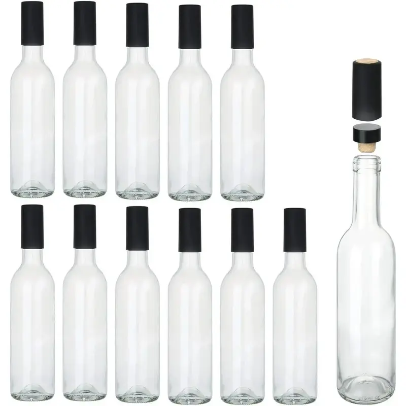 12 oz Glass Bottles With Cork , Brewing Juicing Bottles With Caps Shrink Capsules,Clear  Making Bottle For Sparkling ,Kefir, Storage,Leak Proof,Dishware Safe,12Pack