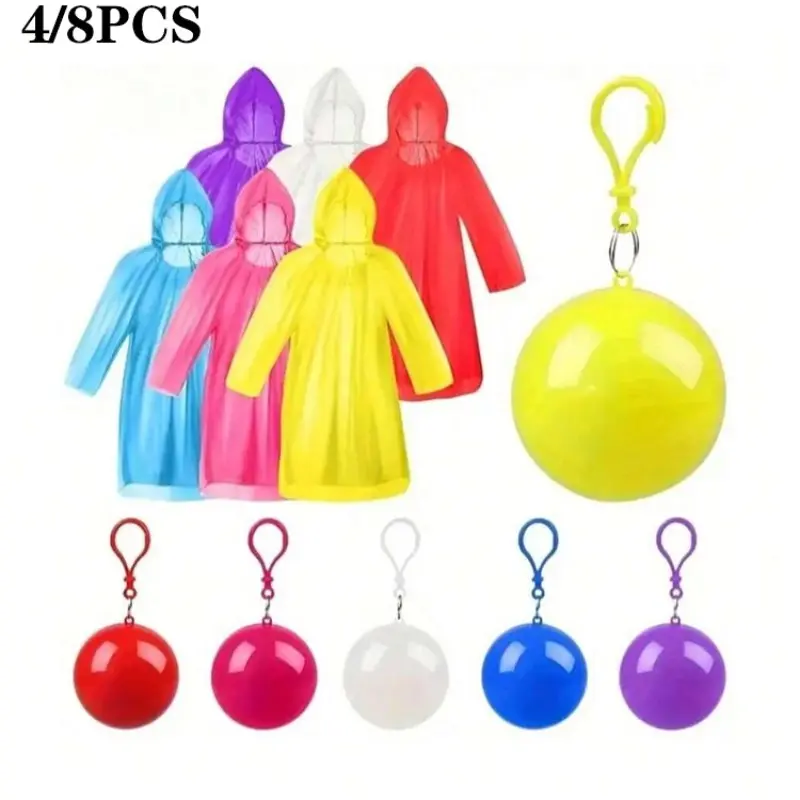 4/8 Pack Mixed Color Emergency Waterproof Adult Raincoats, Keychain Ball, Ideal for Camping, Outdoor Activities, Hiking, Sports, Amusement Parks