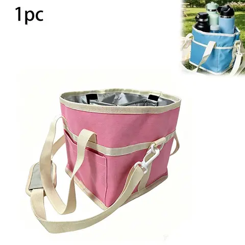 Family Size 4 Compartment Beverage Bottle Cooler Bag, Adjustable Strap Insulated Multi-Tube Rack, Reusable No Spill Drink Carrier, Ideal for Hiking, Walking, Sports, Picnics, Daily Use, Outdoor Cooler Bag