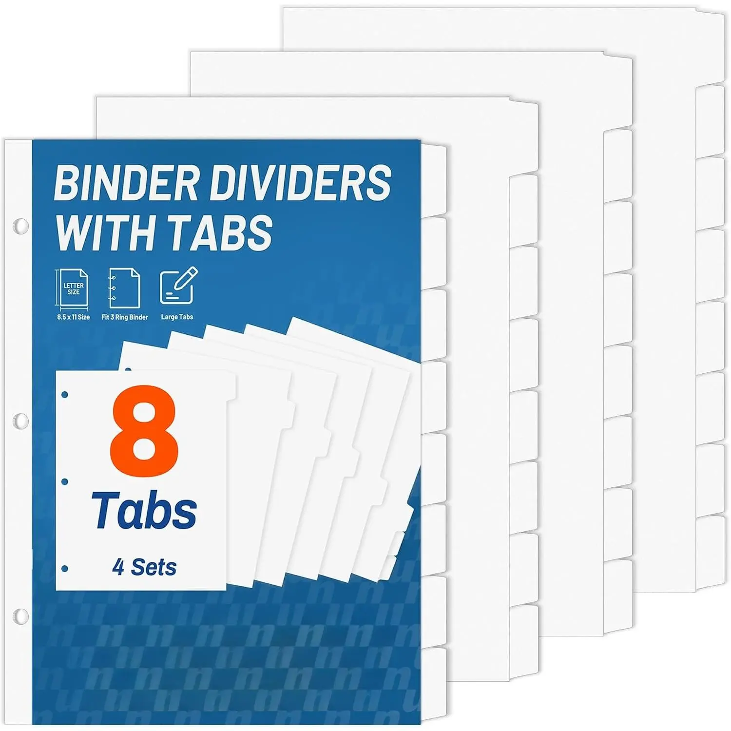 Binder Dividers with Tabs for 3 Ring Binder, 8.5 x 11 Paper White Binder Dividers Blank with 8 Tabs, 4 Sets Page Dividers for School, Office and , 32 Dividers