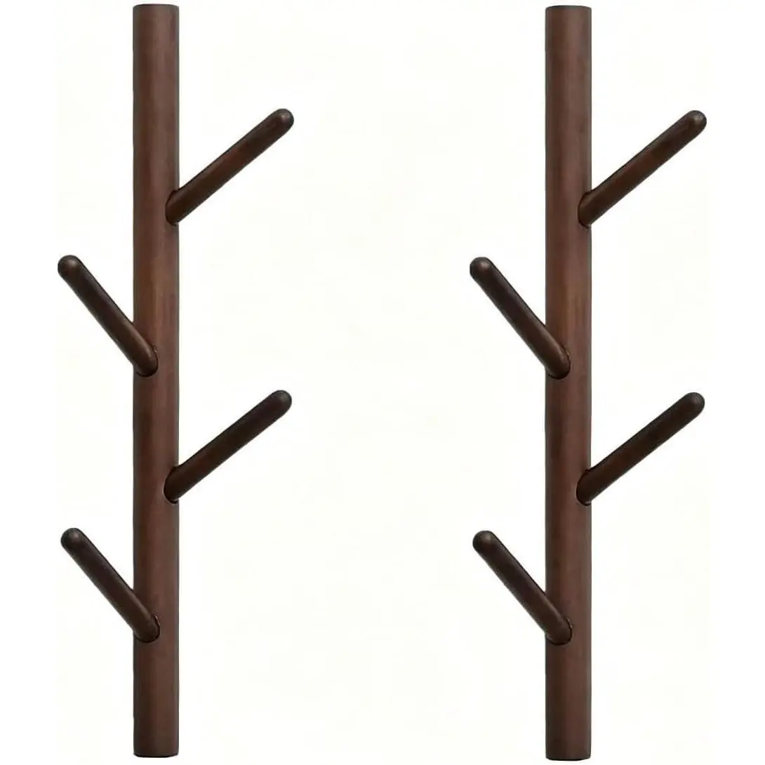 Wooden Wall Mount Coat Rack | Wall Coat Rack, 4 Hooks Tree Branch Coat Rack Wall Mount, Hat Rack for Wall Heavy Duty, Bathroom Towel Rack 2 Pack