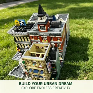 City Town Building Blocks Set, Includes Large Mall, Police Station, City Hall, Street Scene Style, Ideal for Urban Model Making, Gift & Collection