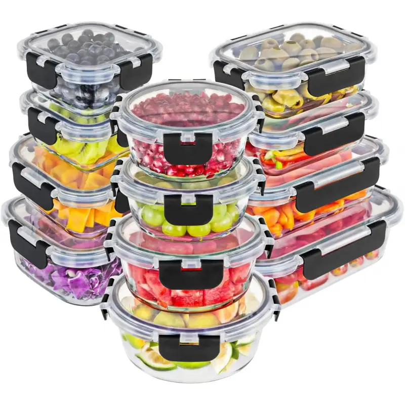 12 Piece Premium Borosilicate Glass Food Storage Meal Prep Containers with Lids Airtight Sealed Freezer Safe Microwave Dishwasher Safe Set
