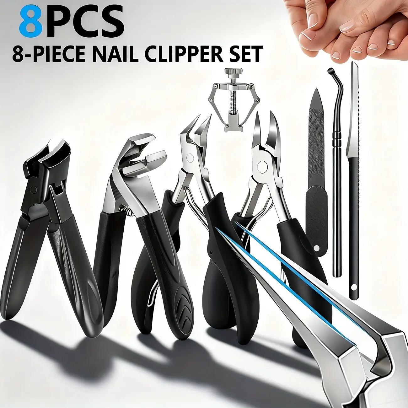 8 Piece Manicure Pedicure Kit, Claw Toe Corrector, Thick Nail Clipper, Dead Skin Remover, Callus Remover For Feet, Home Foot Care Tools, Complete Nail Care Set