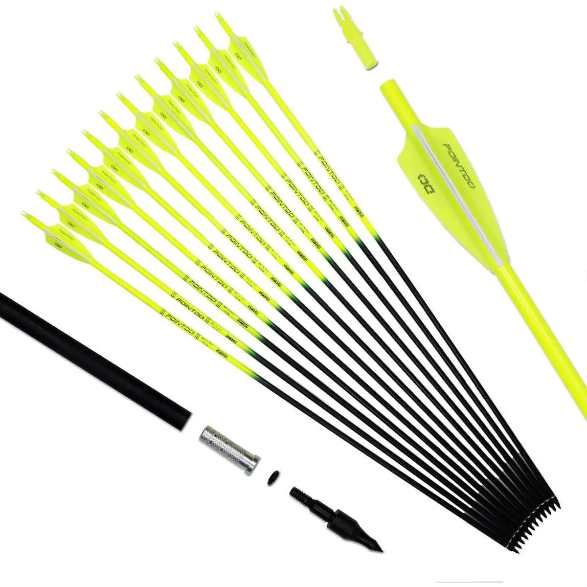 30inch Carbon Arrow Fluorescence Color Targeting and Practice and Hunting Arrows for Compound Bow and Recurve Bow with Removable Tips(Pack of 12)