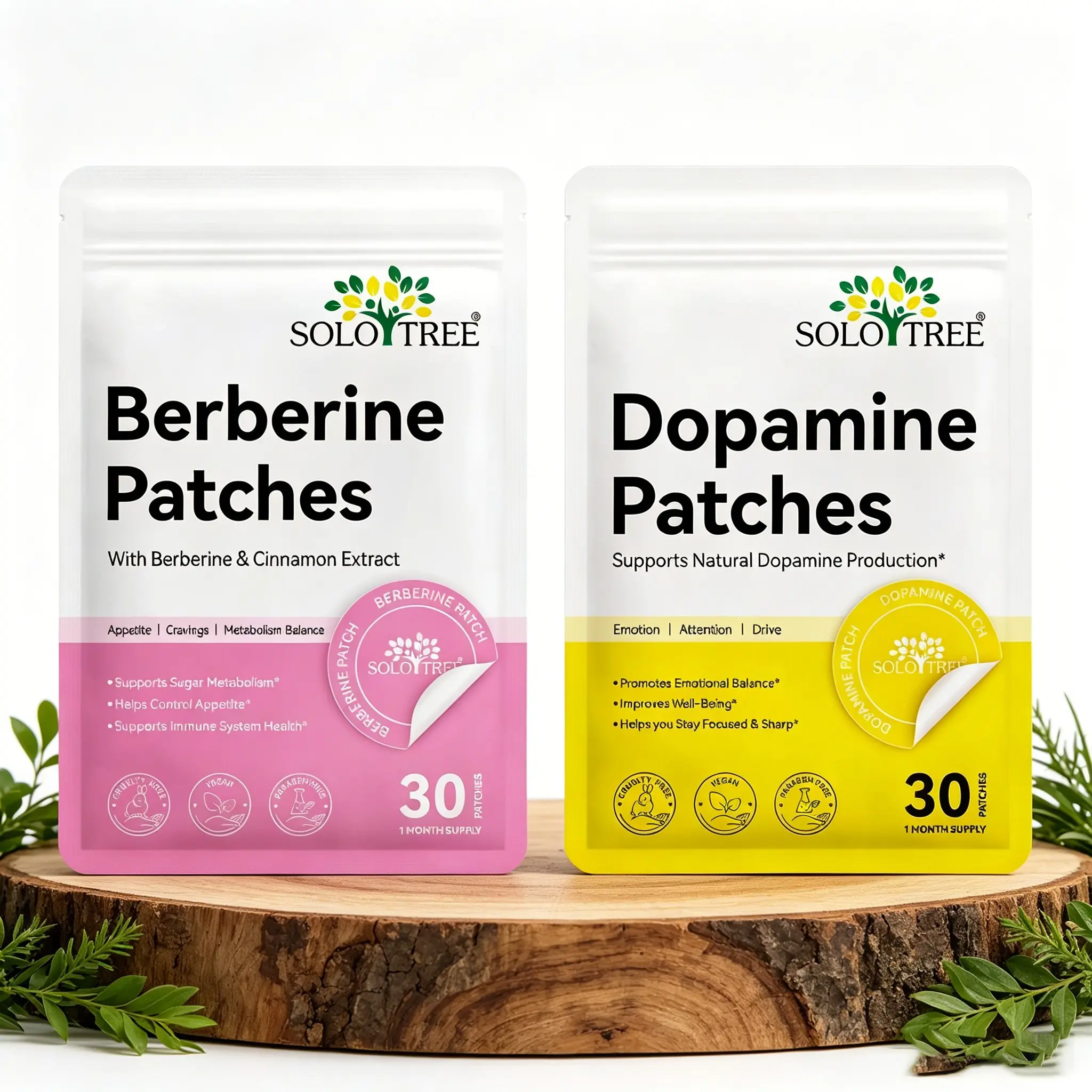 Solotree Berberine + Dopamine Release Patch, Natural, 30 Pieces Per Bag, Plant Extract, Gentle Body Care, Ideal for Daily Home Use