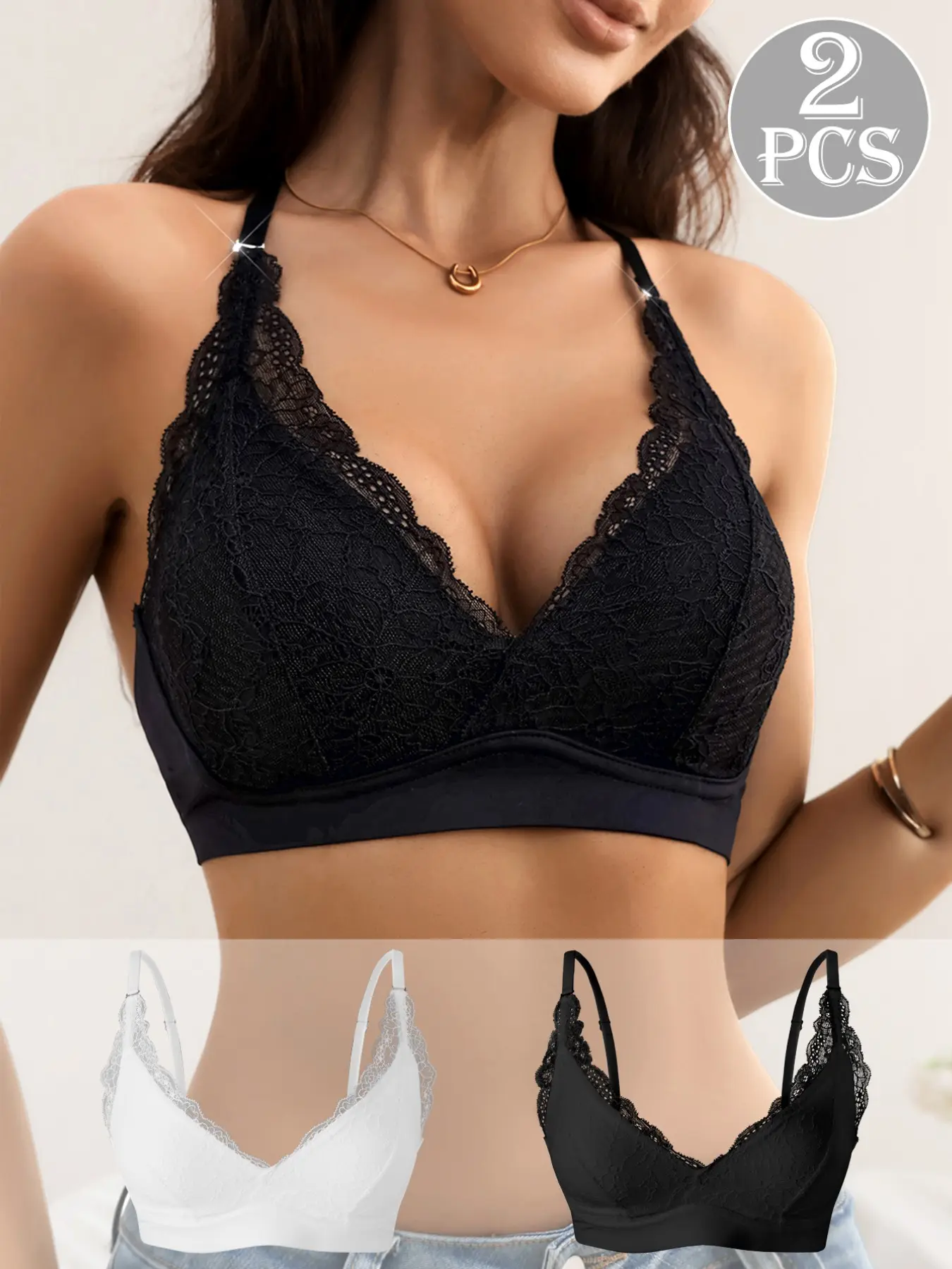 Two-Piece Seamless Push-Up Bra Set, Adjustable Straps, Backless Deep V Design, Sexy Lingerie for Daily Wear, Comfortable No-Band Bralettes