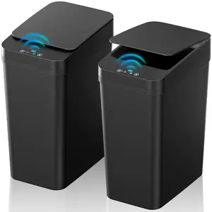 15L(C) Bathroom Automatic Trash Can 2 Pack 4 Gallon Touchless Motion Sensor Small Slim Garbage Can with Lid Smart Electric Narrow Garbage Bin for Bedroom Office Kitchen (Black)