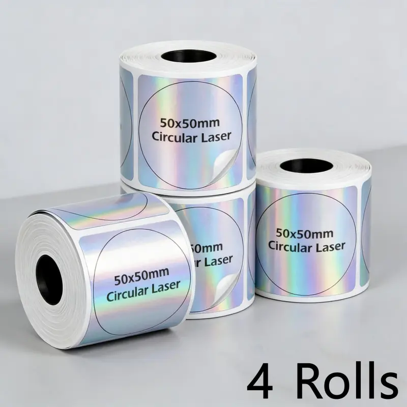 4 rolls 40x30mm/50x50mm holographic silver labels, for Phomemo M110/M120/M200/M221/P50. Barcode labels, holographic design, self-adhesive Label Stickers