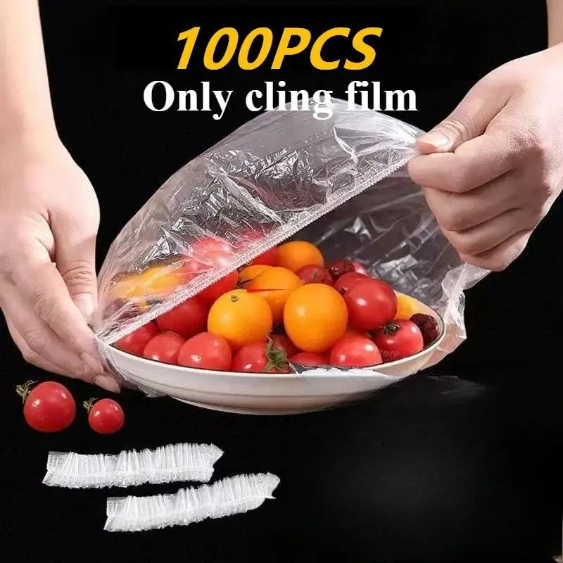 100 Pieces Disposable Cling Film Set, Automatic Sealing Reusable Food Wrap, Dustproof Storage Cover for Refrigerator