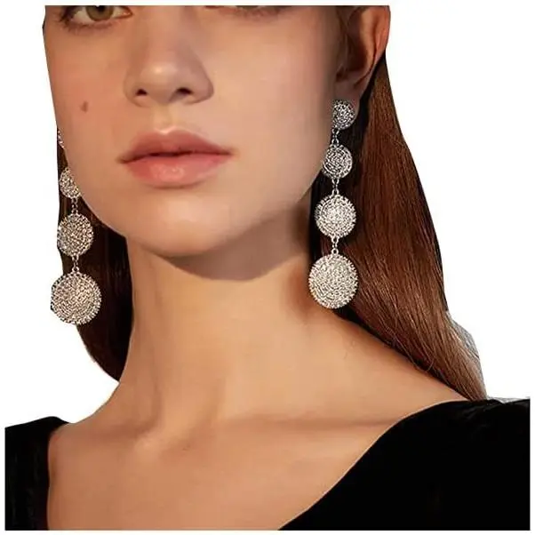 Fashion Women  Rhinestones Circle Earrings Long Chain Drop Dangle Earrings