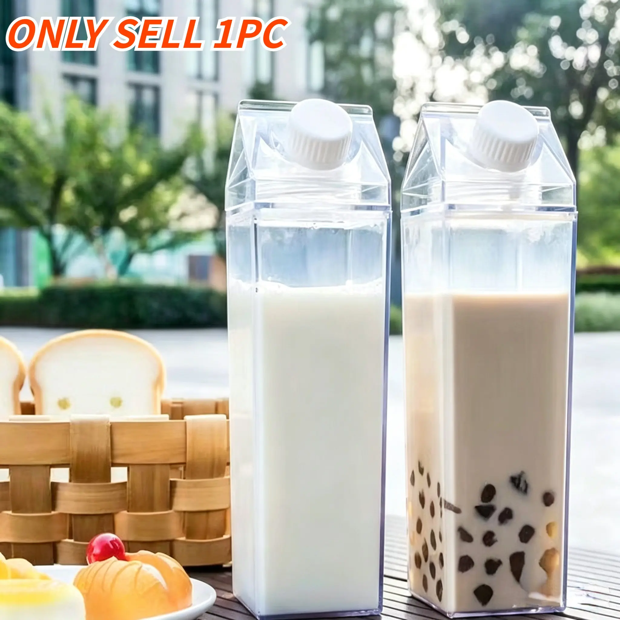 500ML/1000ML Milk Carton Water Bottle Leakproof Tumbler Bpa Free Water Bottle Plastic Square Milk Coffee Juice Tea Cup Transparent Milk Storage Reusable Water Bottles Drink Containers for Outdoor Sports Camping Gym