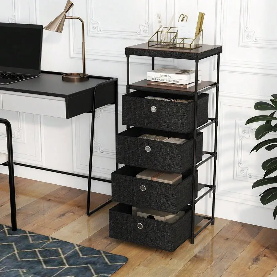 4-Drawer Dresser W/ Shelf W/ Bins Industrial Storage Tower Unit