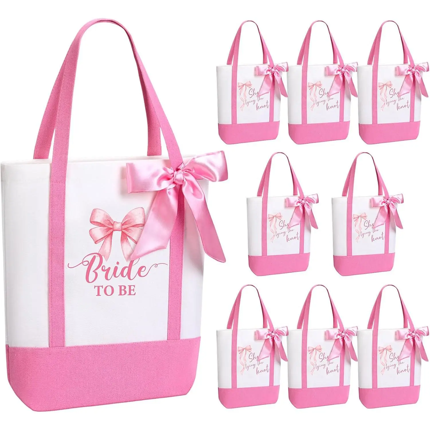 8 count Bridesmaid Tote Bags with Ribbon  Canvas  Bags for Bachelorette Bridal Shower Wedding Party Favor