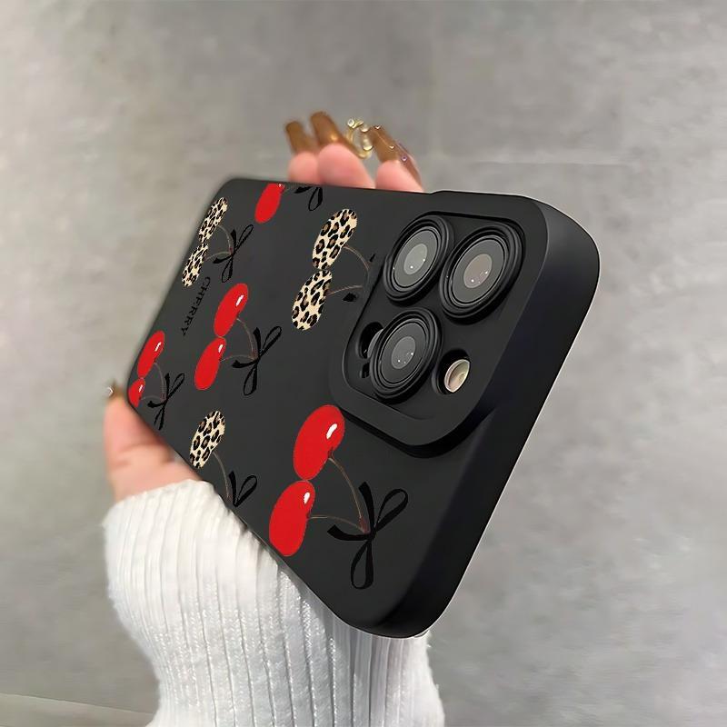 [High-Quality iPhone Case] High-Quality Protective iPhone Case with Full-Screen Red Cherry and Leopard Print Design, Precise Cutouts, Suitable for iPhone17 / 16/15/14/13/12 and Pro Max Series - Great Birthday Gift, Holiday Present, or Gift for Friends