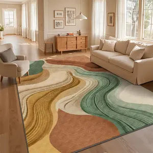 Local Delivery Multi Sizes Polyester Soft Layered Earth Tone Wave Landscape Style For Living Room Bedroom Nursery Playroom Washable Non Slip Boho Farmhouse Runner Rug