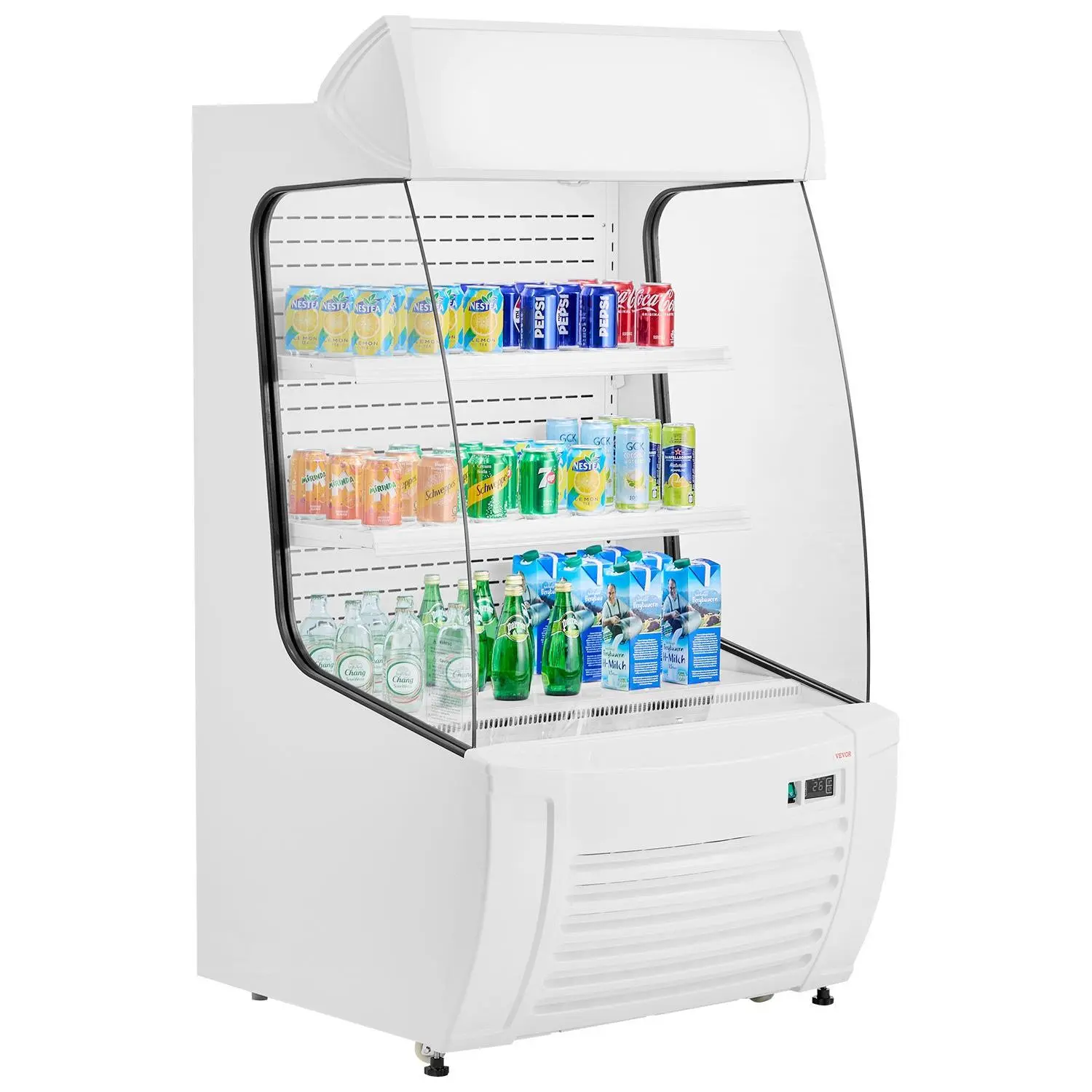 【DealsForYouDays】VEVOR 12.7cu.ft Open Air Merchandiser, 2-Tier Shelving Commercial Air Curtain Refrigerator with LED Advertising Light, Grab-and-Go Display Cooler for Restaurants, Stores, Merchandisers