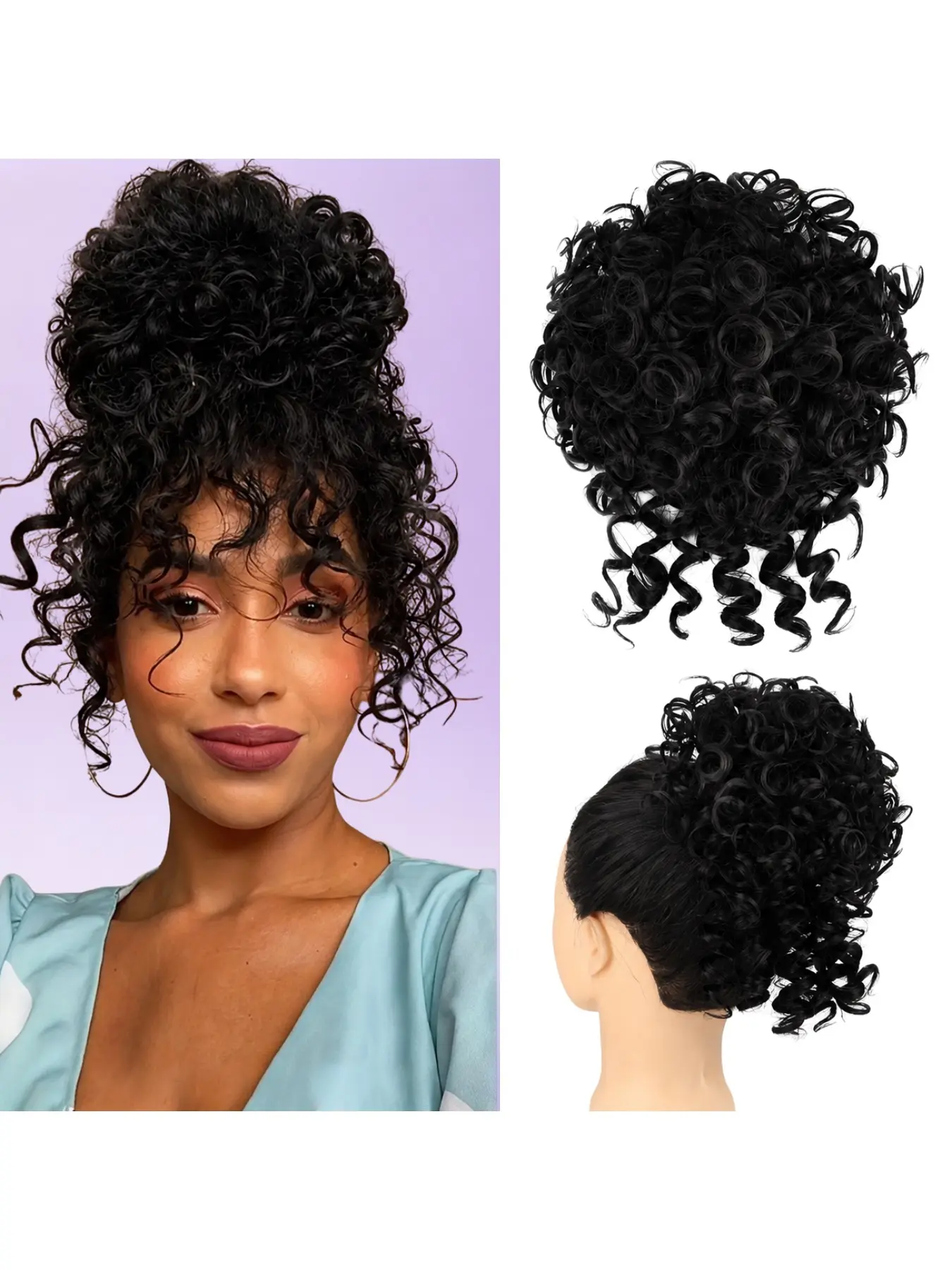 8inch Short Messy Hair Bun with Elastic Drawstring Hair Clip Loose Wavy Big Curly Hair Bun Synthetic Ponytail Hair Extensions for Women Daily Use Hair Additions Halloween
