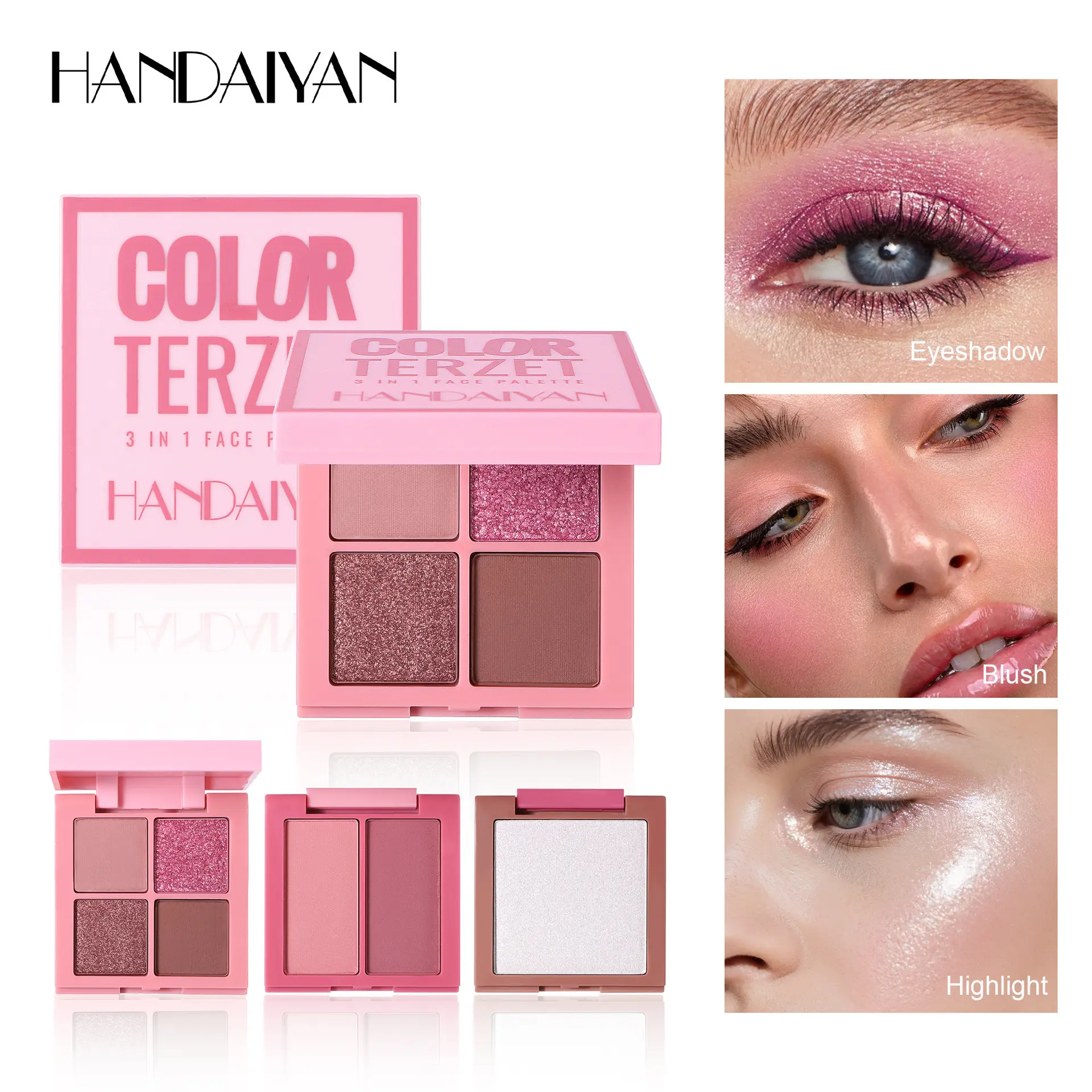 3-in-1 Highlighter & Blush Palette, Makeup Palette, 3-in-1 Multi-use Eyeshadow Palette, Facial Makeup Palette, Multi-purpose, Glam Face Palette