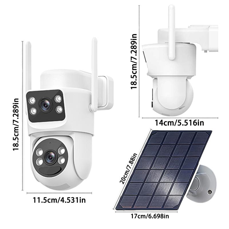 Home Outdoor Solar-Powered Dual-Lens Surveillance Camera, Mobile Phone Dual-Lens Dome Camera, No Plug-in, No Wiring Required