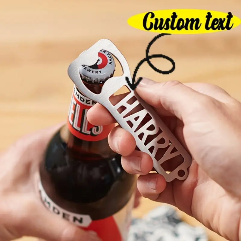 A custom personalized stainless steel Engraved bottle opener - custom engraving, hollow letter design, durable and rustproof, a gift for men on Father's Day, Christmas, Halloween, Thanksgiving, a modern fine craft