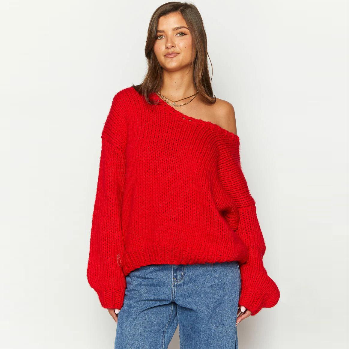 Joyfunear Women's Oversized Chunky Knit Sweater Off-Shoulder Loose Fit Pullover for Comfort & Style S-XXL