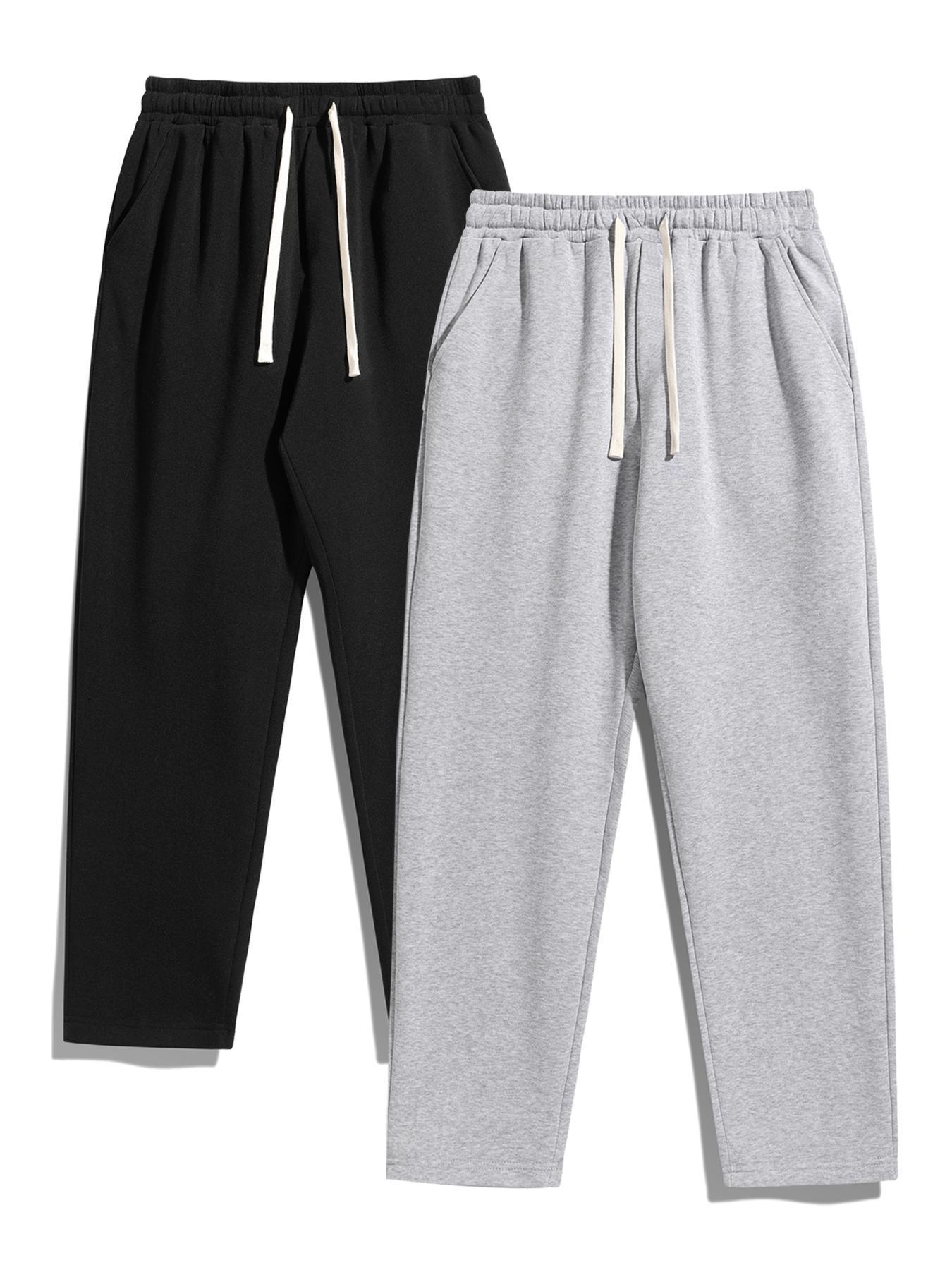 Men's Drawstring Waist Sweatpants, Athleisure Style Regular Fit Pants with Pockets for Fall & Winter, Casual Men's Trousers, Sports Bottoms