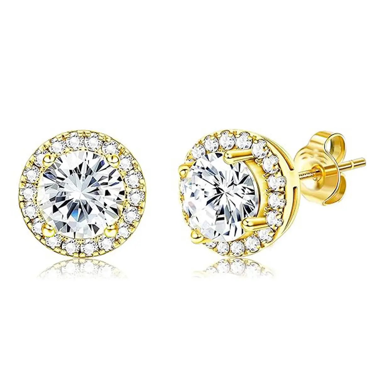 Stud Embellished Party Festival Earrings for Decorative Use, Unisex Gold Plated Iced Out Round Hip Hop Bling Jewelry, Daily, Men's Earrings, 2 Pcs Set, Synthetic, Shiny Finish, Disc Stud Earrings Studs Set Hypoallergenic Gold Plated