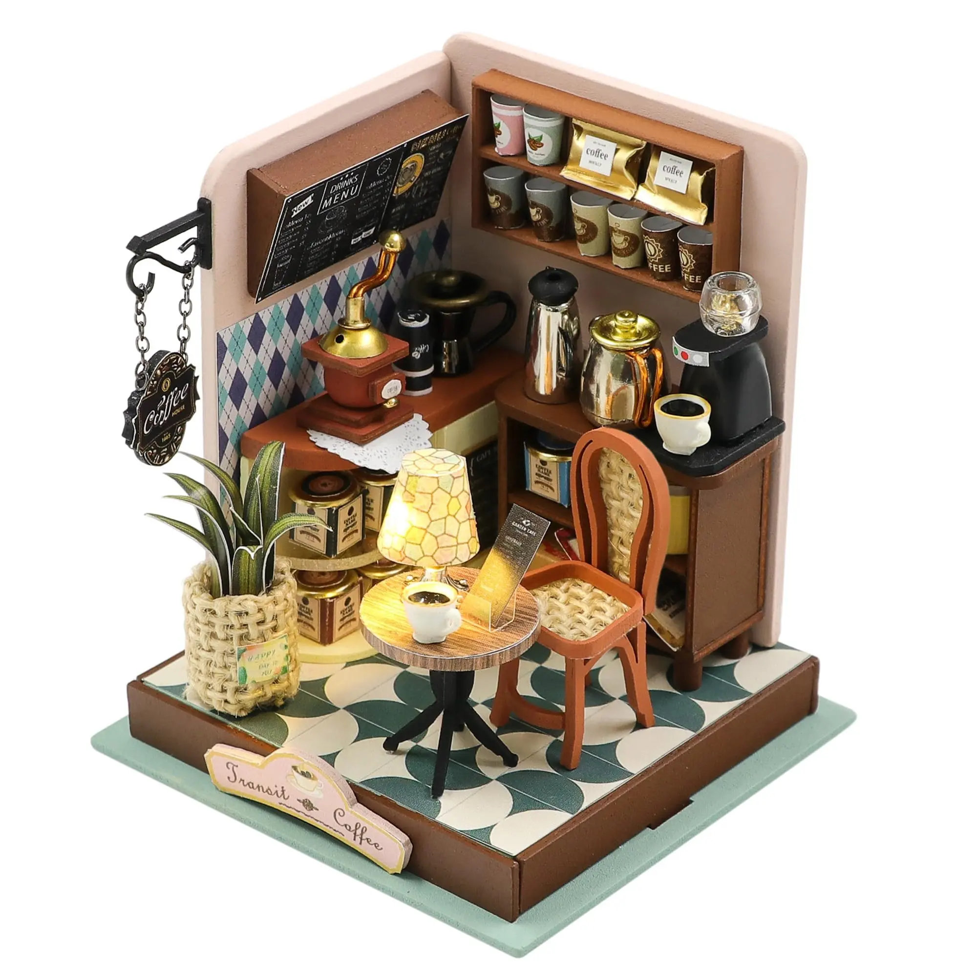 DIY Miniature Dollhouse Wood Furniture Kit, DIY Micro House Model Set with LED Lights, Adult & Teen Craft Gift, Decorative Ornament