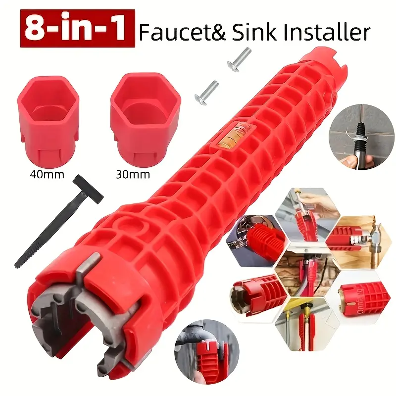 8-in-1 Multi-Functional Sink & Bathroom Wrench - Heavy-Duty Metal Adjustable Tool with Ergonomic Grip for Faucets, Angle Valves, Pipe Installation & Repair - Tight Space Plumbing Tool for DIY & Professional Use, Bathroom Faucets for Sinks, Versatile Tool