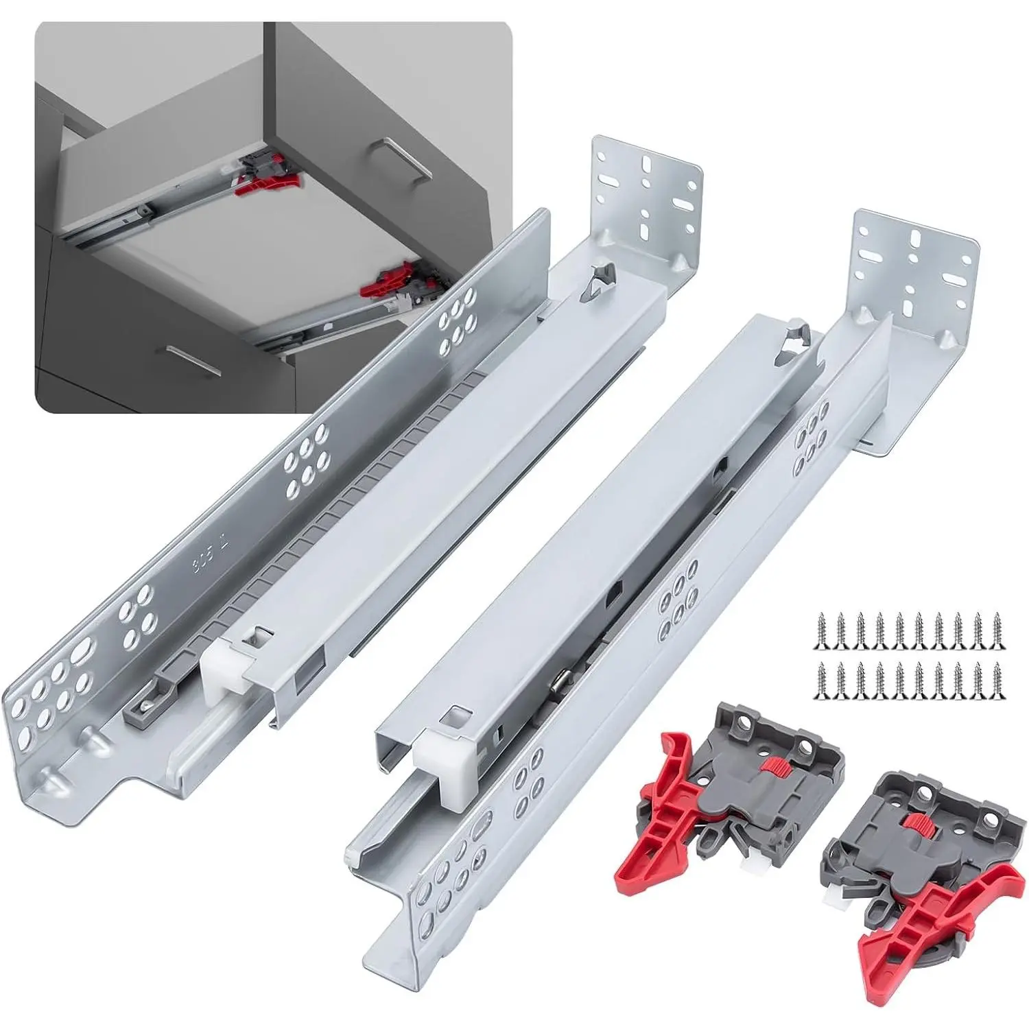Undermount Soft Close Drawer Slides 21 Inch Hidden Bottom Mount Full Extension Cabinet Rails with Rear mounting Bracket and Locking Devices 1 Pair Concealed Drawer Runners 100lb Load Capacity