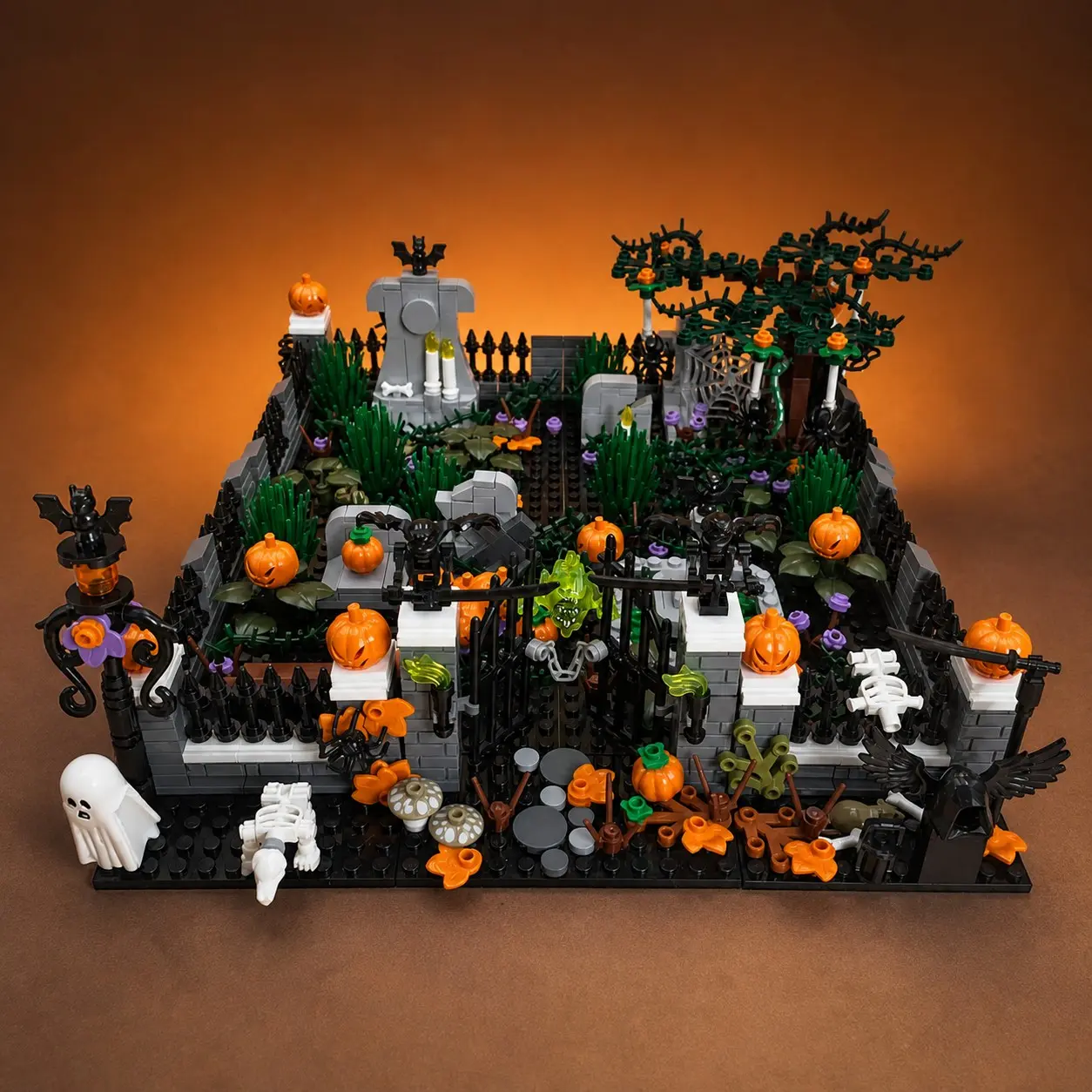 Seven-In-One Halloween Scene Building Set, Creative Building Blocks, Puzzle Blocks Ghost Pumpkin Skull Figures, Small Pieces Assembly Decor, Birthday Party Gift